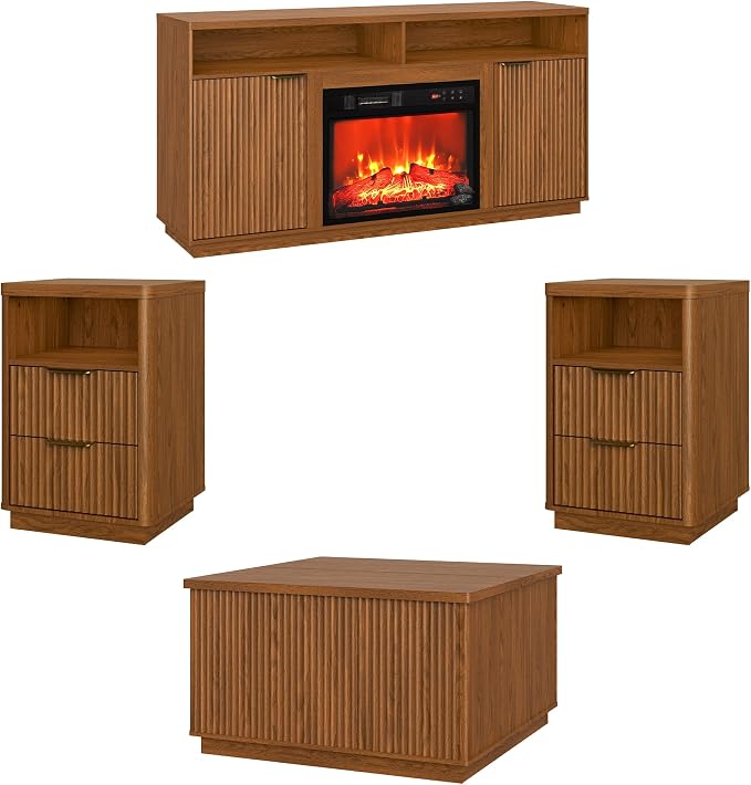 4-Piece Fluted Living Room Set Includes 31.5" Fluted Lift Top Coffee Table by PATIOCHIC