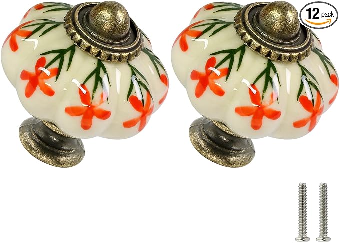 Ivory & Orange Pumpkin Knobs 12 Pack Ceramic Cabinet Knobs Vintage Drawer Pulls by Zernmiarder