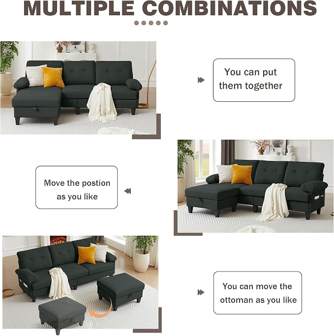 Sectional Sofa Couch for Living Room, Deep 3-Seater L Shaped Couches - Image 5