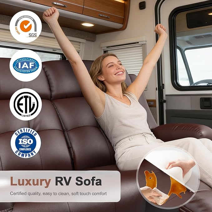 Reclining Loveseat, 55.1" RV PU Leather Wall Hugger Recliner Love Seats Sofa - Image 5
