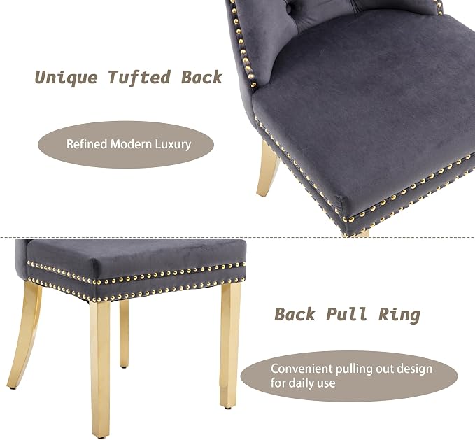 KCC Velvet Dining Chairs Set of 2, Upholstered High-end Tufted Dining Chair - Image 6
