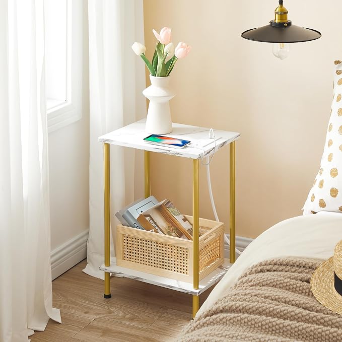 HOOBRO Side Table with Charging Station, End Table with USB Port and Outlet - Image 4