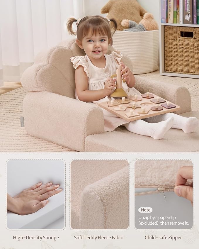 Blissful Diary Kids Couch, 2-in-1 Soft Toddler Couch Fold Out, Toddler Chair - Image 5