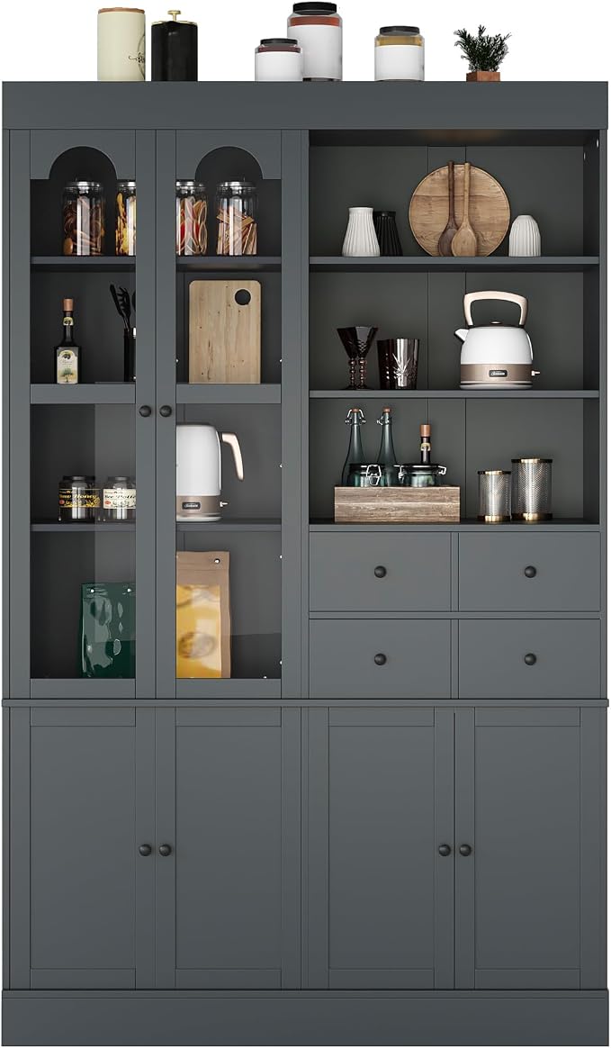 VilroCaz 75'' Tall Freestanding Kitchen Pantry Cabinet, Wood Large Cupboard - Image 4