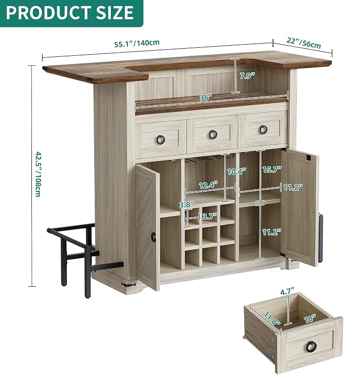 YITAHOME Home Bar Unit with LED Lights ＆ Drawer, Farmhouse Bar Cabinet with - Image 2
