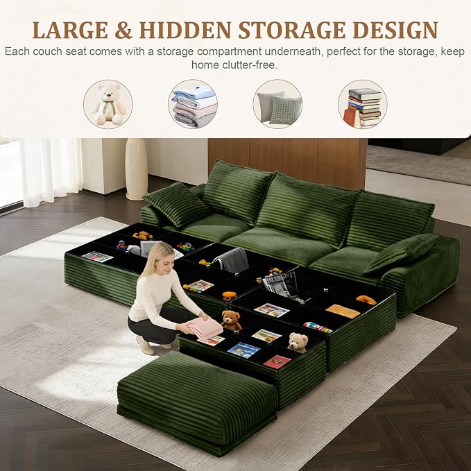 Upgrade Boneless Couch with Storage, Extra Deep&High Seat Modular Sectional - Image 4