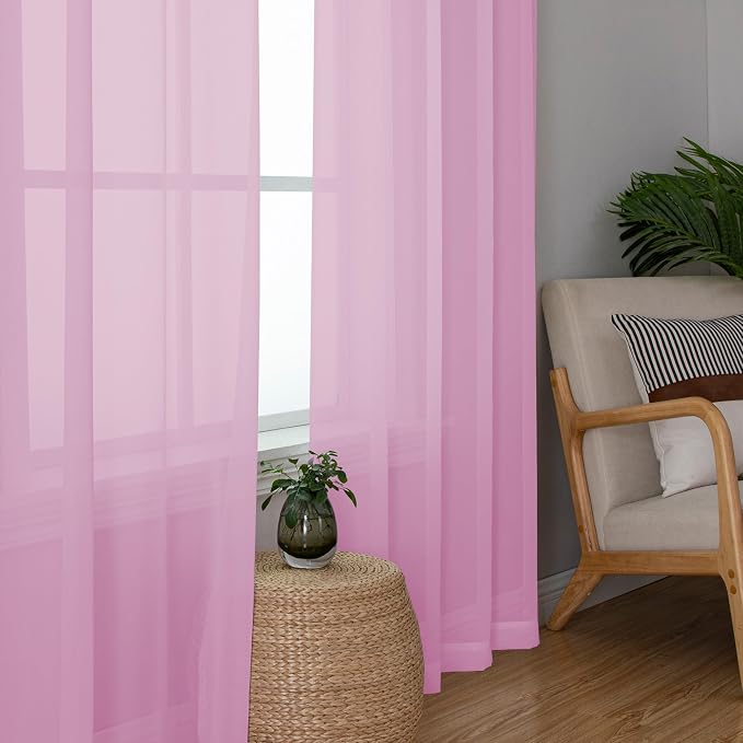 Chyhomenyc Pink Sheer Curtains 96 inches Long 2 Panels, Light Filtering Soft - Image 3