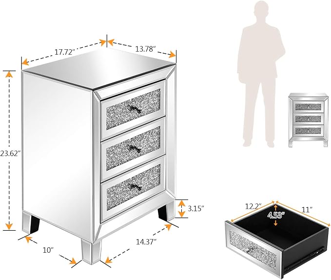 VINGLI Mirrored Nightstand - Image 3