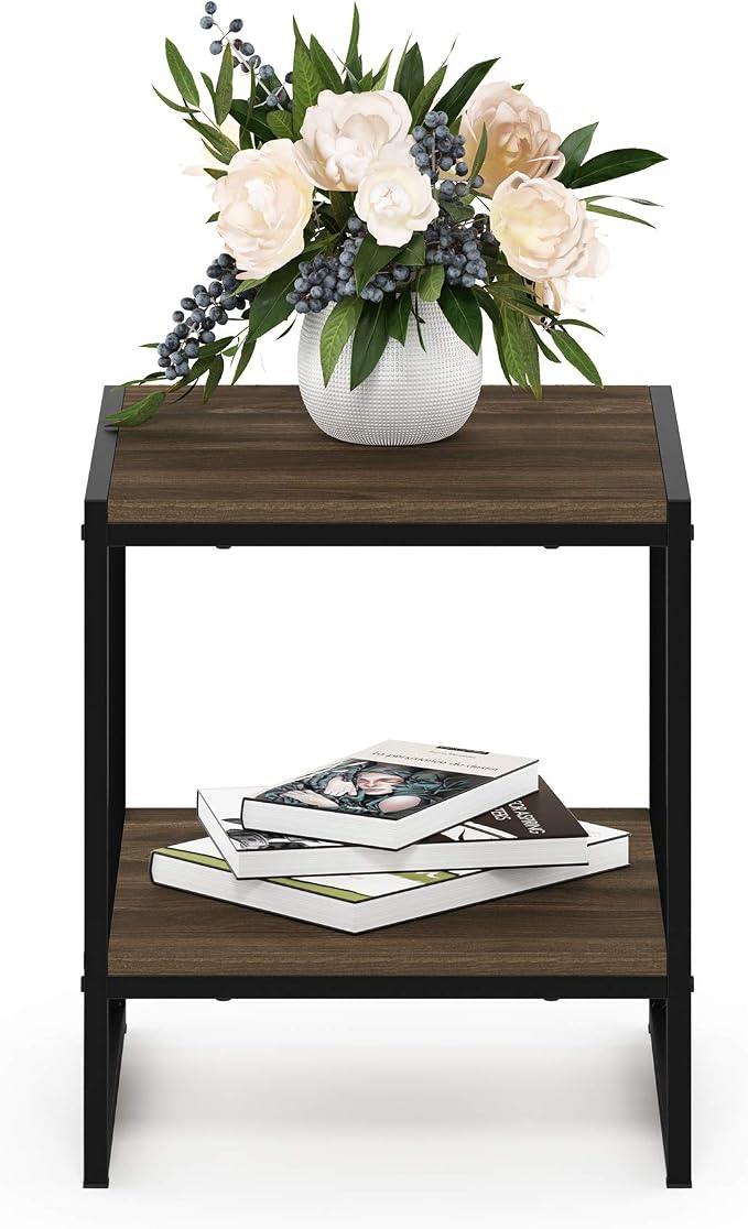 FURINNO Camnus Modern Living 2-Tier End Table, Columbia Walnut, 15.9 in x 15.75 - Image 4