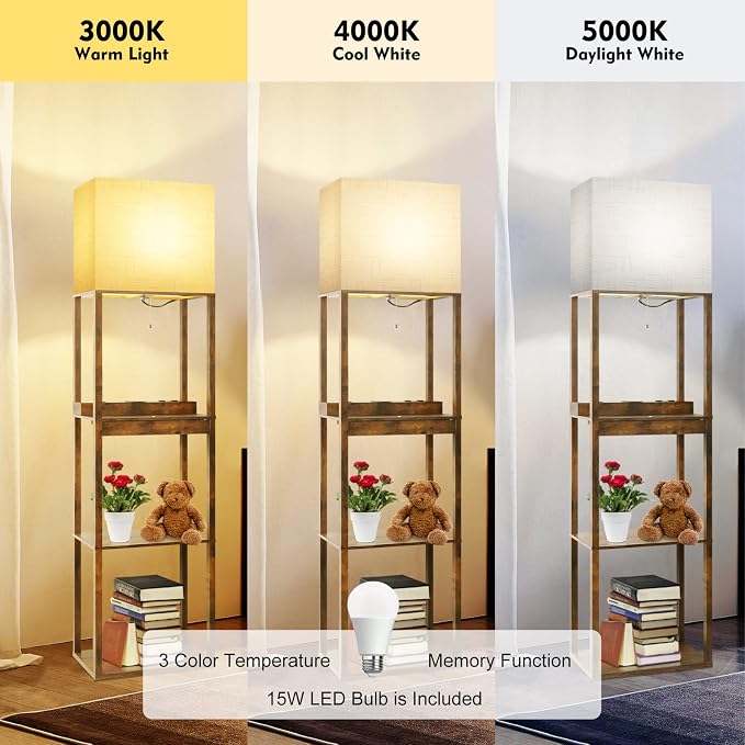 RUNTOP Floor Lamp with Shelves, Plus Shelf Lamp with Wireless Charger, 2 USB - Image 4