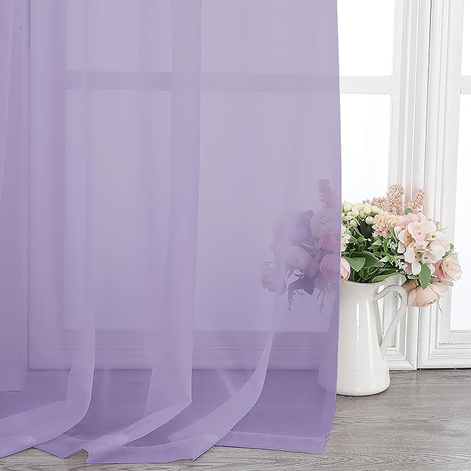 Chyhomenyc Lilac Sheer Curtains 84 Inch Length 2 Panels, Light Filtering Soft - Image 6