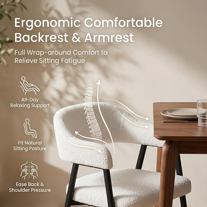 HNY Modern Dining Room Arm Chairs Set of 6, Faux Sherpa Boucle Upholstered - Image 3