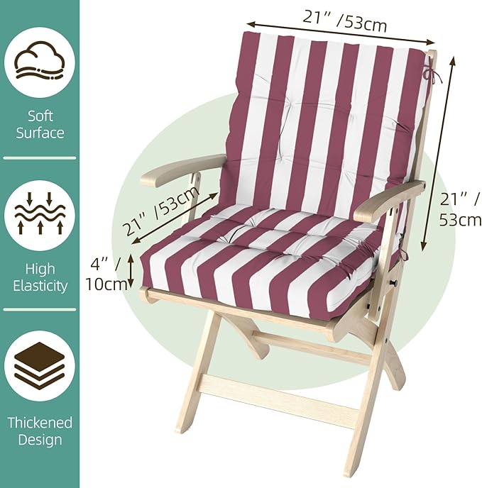 Outdoor Chair Cushion, High Back Soft Seat Pad, Indoor Outside Use, - Image 9