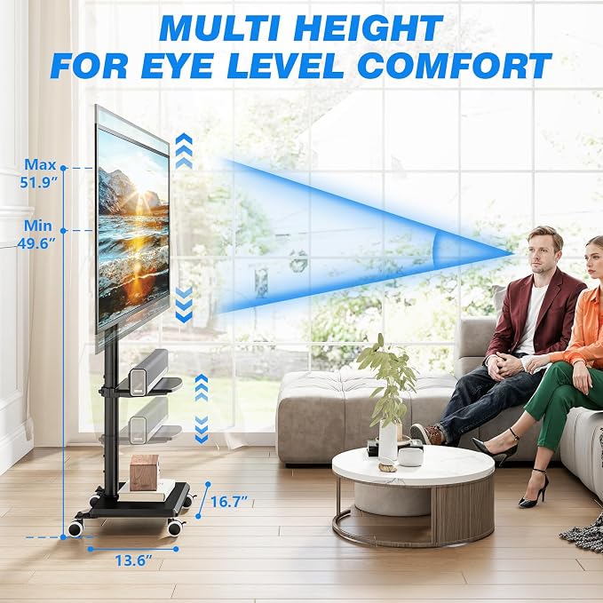 Rfiver Rolling TV Stand with Shelf - Image 3