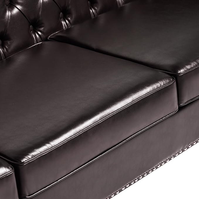 LEVNARY Chesterfield Chair Leather, Upholstered Sofa Chair - Image 5