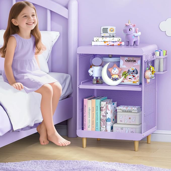 SYKIARIOL Kids Nightstand for Girls, Metal Bedside Table - Image 2
