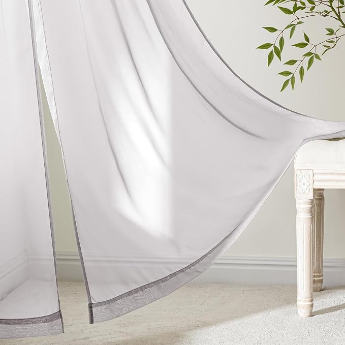 MIULEE Greyish Lilac Sheer Curtains 90 Inches Long, 4 Panels Set, Rod Pocket - Image 6