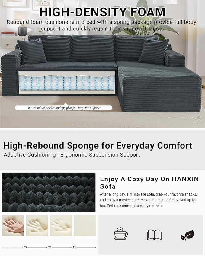 105 Inch Cloud Sectional Couch, Modern Modular Sectional Sofa - Image 4