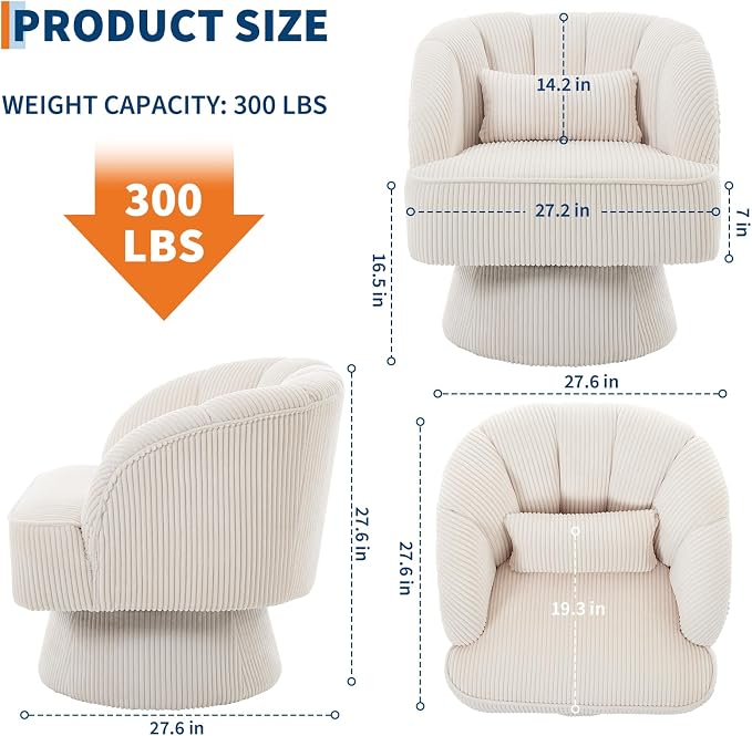 Garvee Ultra-Plush Swivel Accent Chair, 360° Barrel Lounge Chair - Image 3