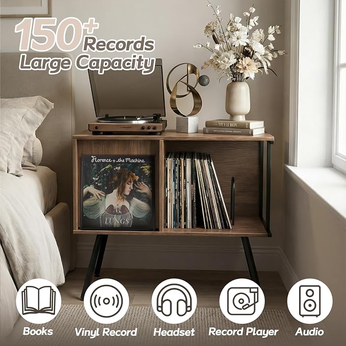 Faesun Flip Top Record Player Stand, Large Turntable Stand Holds up to 150+ - Image 4