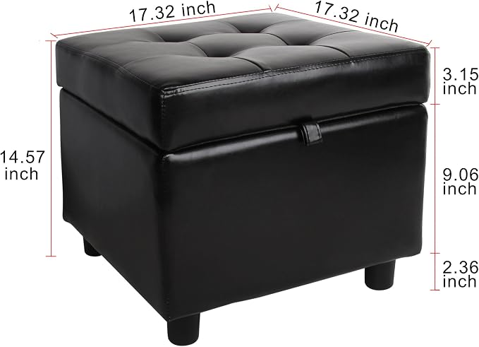 H&B Luxuries Tufted Leather Square Flip Top Storage Ottoman Cube Foot Rest - Image 3