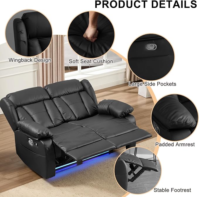 58.3" Reclining Loveseat Sofa, RV Loveseat Recliner Couch - Image 5