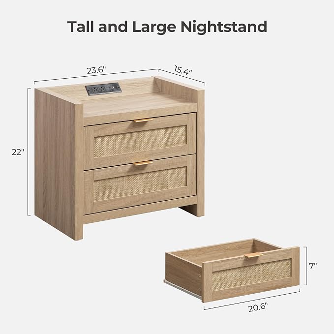 SICOTAS Rattan Nightstands Set of 2 Bedside Table - Image 3