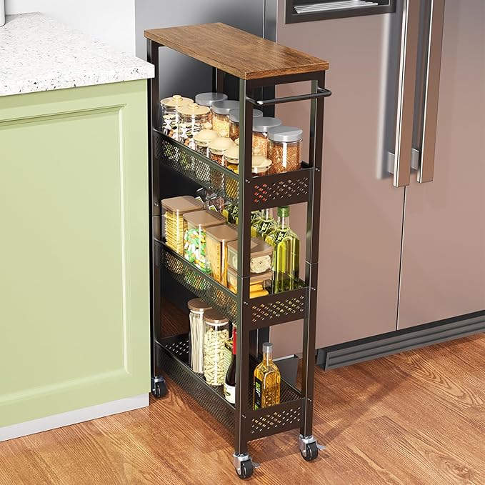 XYZLVSI Slim Storage Cart 4 Tier Narrow Kitchen Rolling Cart on Wheels by XYZLVSI
