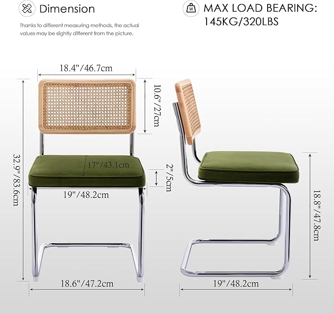Zesthouse Natural Rattan Dining Chairs Set of 2, Olive Green Modern Kitchen - Image 3