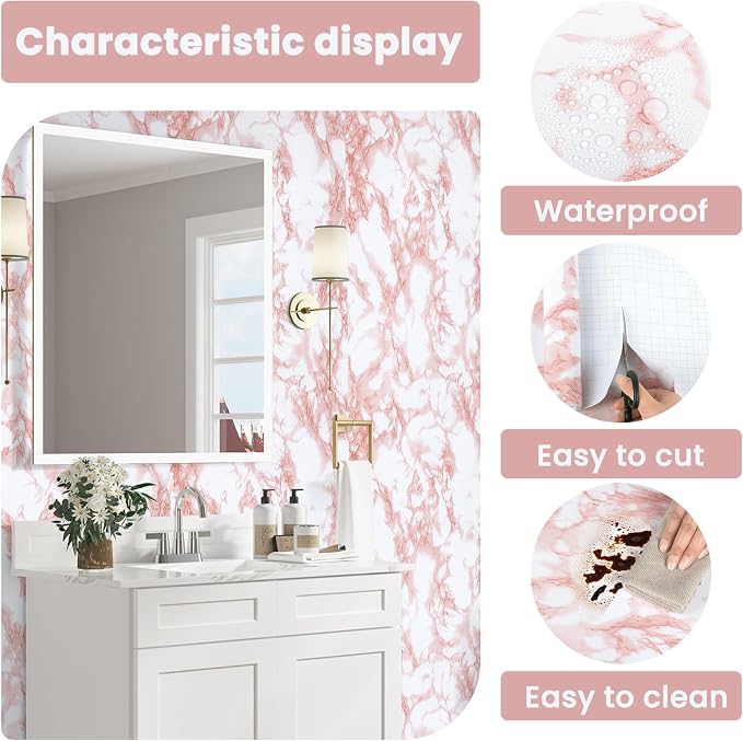 practicalWs White/Pink Marble Contact Paper Granite Peel and Stick Countertops - Image 7