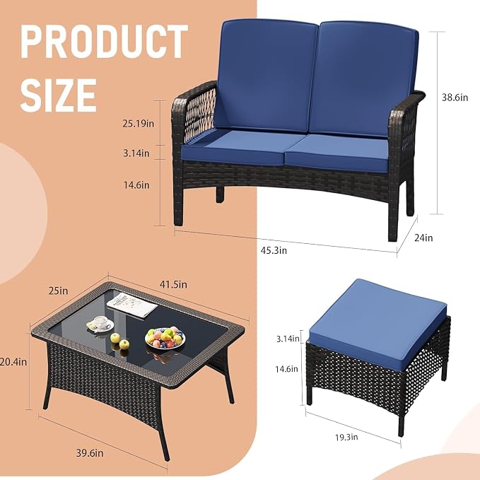 LEVELEVE Patio Furniture Set Outdoor Rattan Chair Wicker Sofa Garden - Image 3