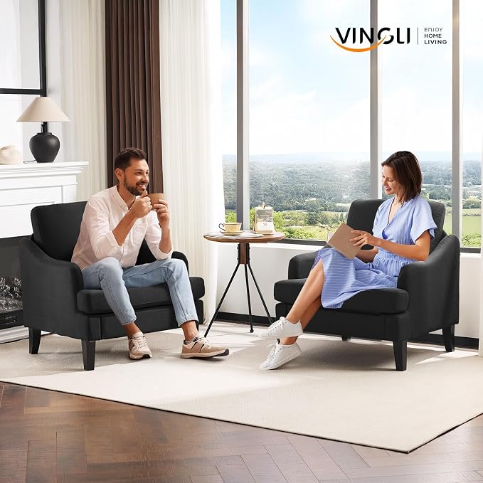 VINGLI Linen Fabric Accent Chairs Set of 2, Comfy Sofa Chair Living Room - Image 9