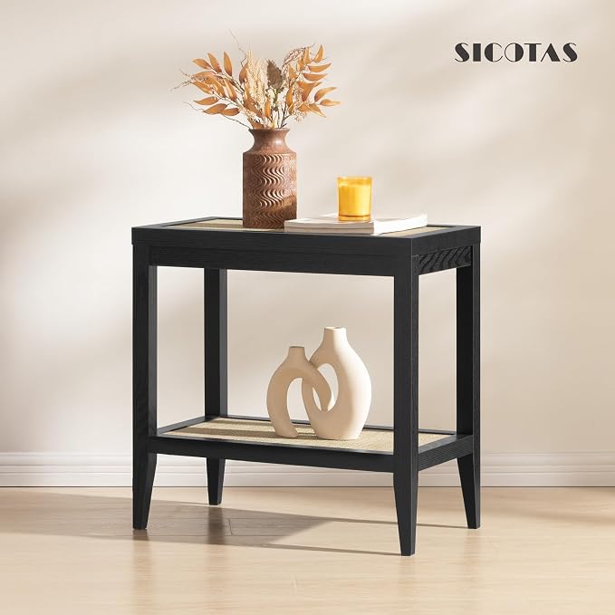 SICOTAS Rattan Nightstand Bedside Table - Image 8
