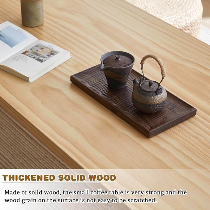 Japanese Solid Wood Coffee Table, 47.2" Low Zen Table, Tatami Style, Natural - Image 3