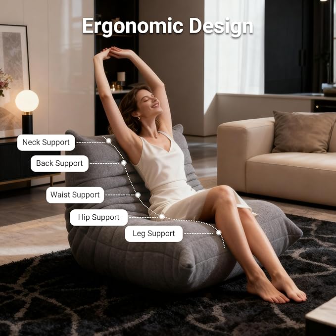 Giant Bean Bag Chair for Adults, Comfy Chair for Bedroom, Memory Foam Chair - Image 4