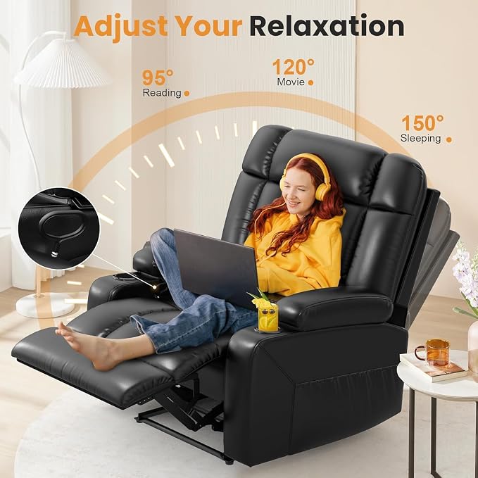 Oversized Recliner Chair with Massage & Heat, Extra Wide Seat Reclining Chair - Image 5