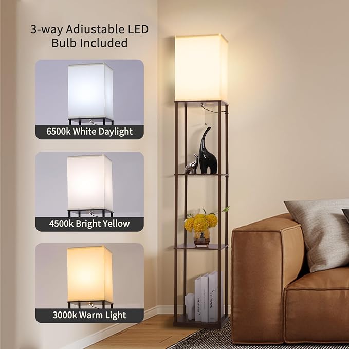 Gupuzm Floor Lamp with Shelves, Modern Square Standing Lamp with 3 Color - Image 2