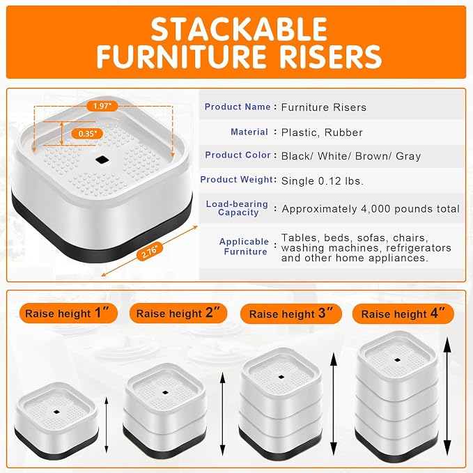 shouwuhho 8 Pack Furniture Risers Adjustable Bed Risers Heavy Duty Lifts Height - Image 2