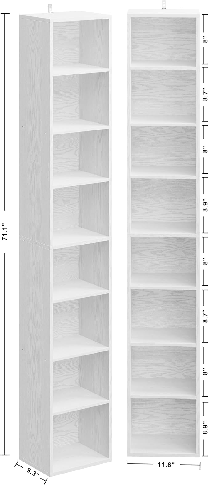 IRONCK Tall Narrow Bookshelf 8 Tiers 71in Set of 2, Compact Corner Bookcase - Image 3