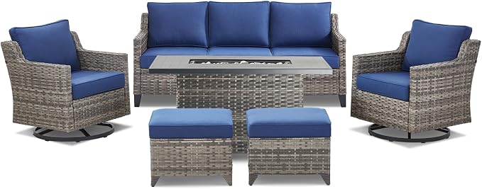 Patio Furniture Set with 42.5" Fire Pit Table-6 Pieces All Weather Wicker - Image 9
