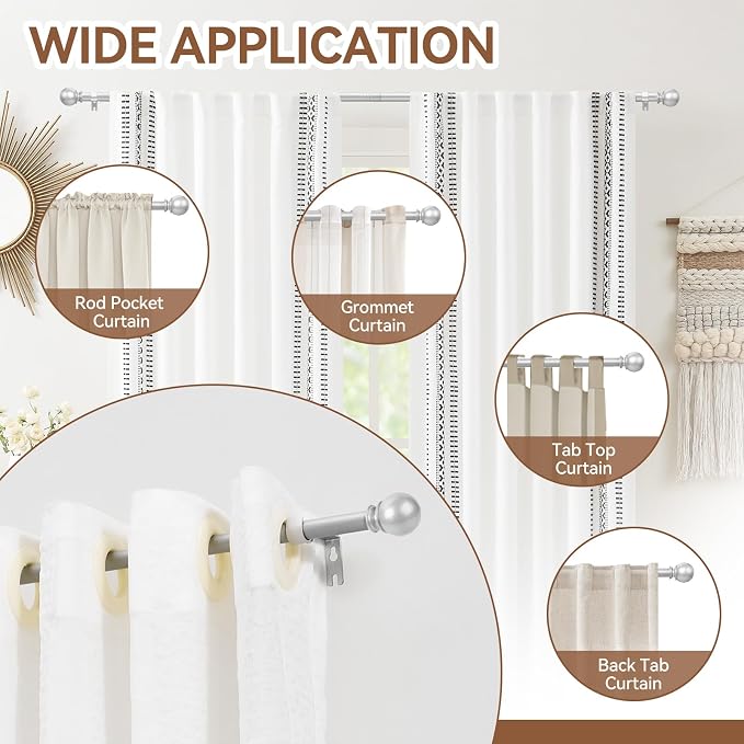Silver Curtain Rods for Windows 30 to 60 Inch, 2 Pack 5/8 Inch Diameter - Image 6
