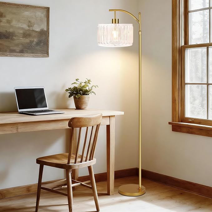 QIYIZM Glass Floor Lamp for Living Room, Brass White Tall Lamp Boho Mid Century - Image 6