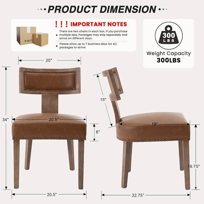 HNY Mid Century Modern Dining Chairs Set of 4, Farmhouse PU Leather Upholstered - Image 2