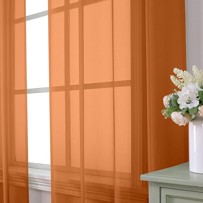 Aiyufeng Orange Sheer Curtains 36 inches Long, Short Kitchen Window Treatment - Image 3