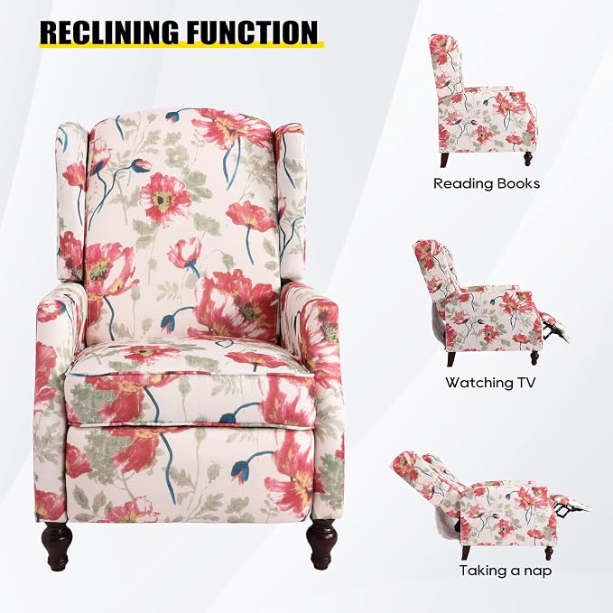 Upholstered Wingback Recliner Chair, Traditional Push Back Recliner Chair - Image 8