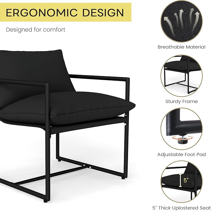 Kromax Sling Accent Chair, Cozy Living Room Chairs, Square Metal Frame - Image 3