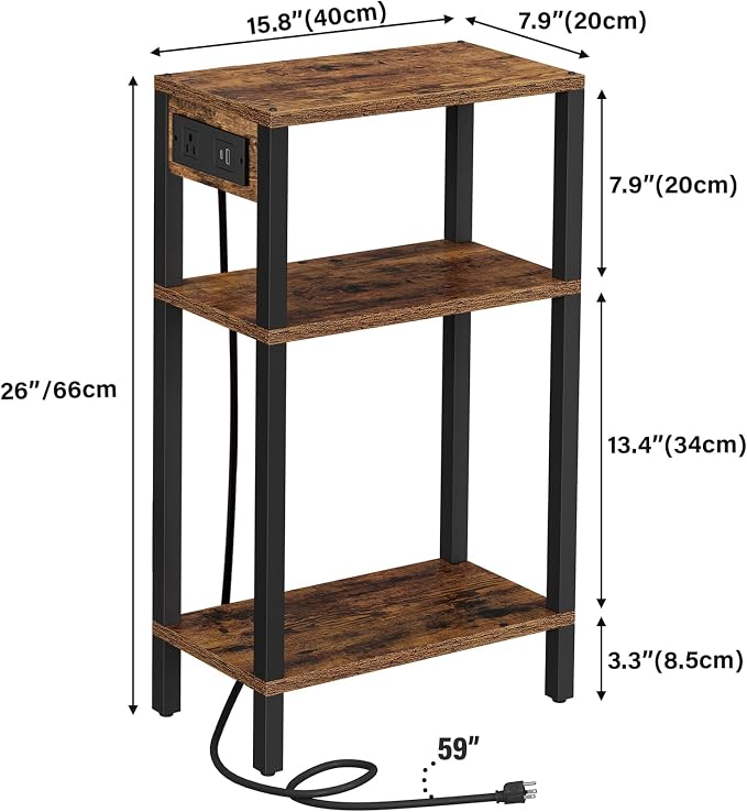 TUTOTAK Narrow Side Table with Charging Station, Small End Table with USB Ports - Image 3