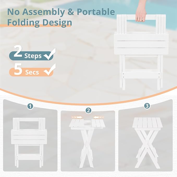 LUE BONA 27 inch Folding Side Table, HDPS Outside End Table - Image 5