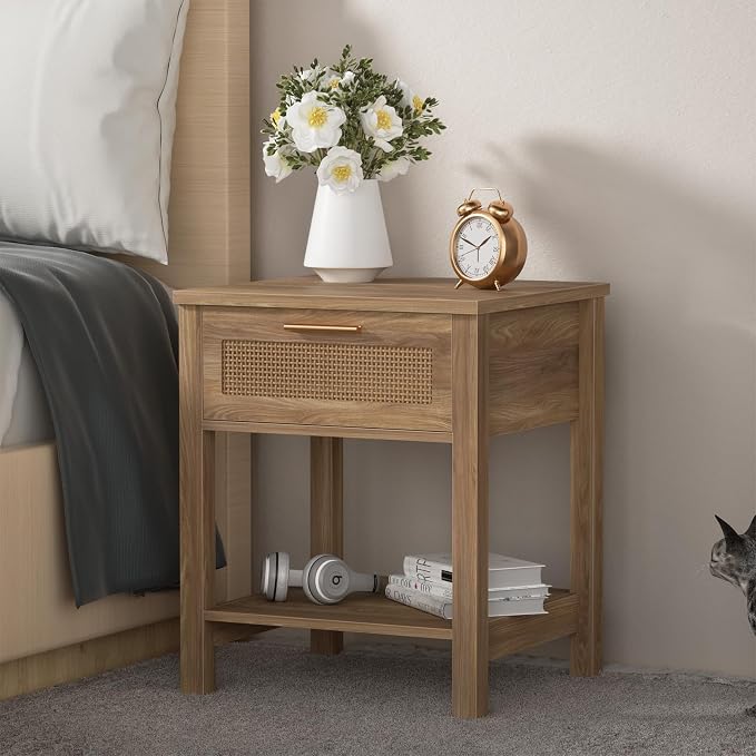 Rattan Nightstand Set of 2, Natural Style Night Stand - Image 6