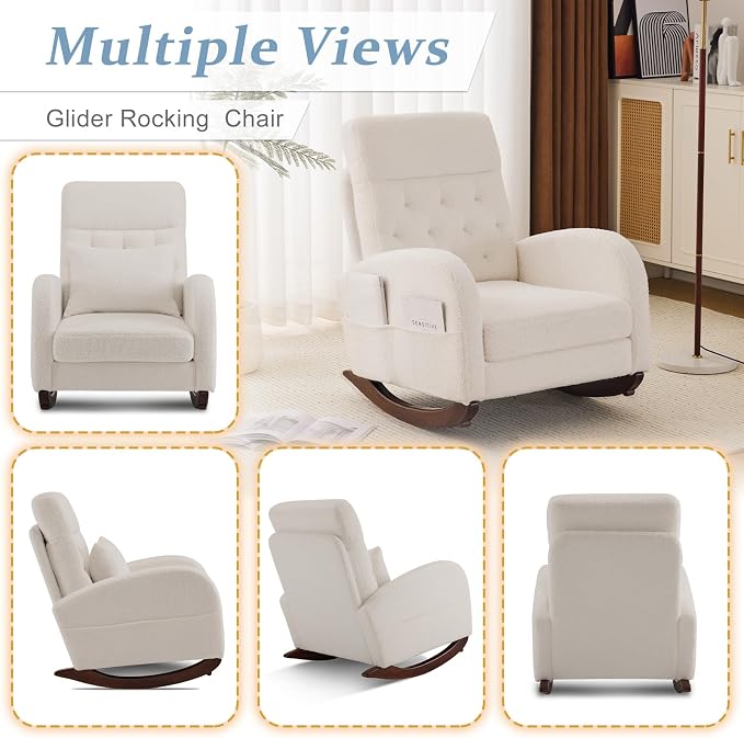 VINGLI Teddy Fleece Low Seat Rocking Chair, Boucle Upholstered Nursery Glider - Image 6
